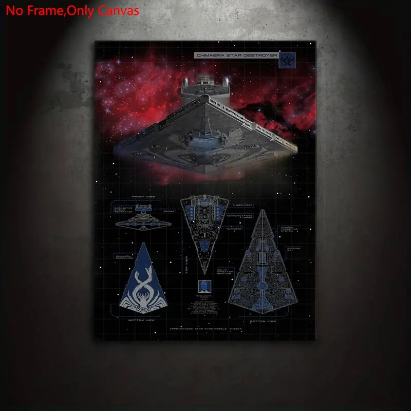 1 set of frameless canvas print posters, classic science fiction art, Artwork, Vehicle Schematics Chimaera Star Destroyer, perfect gift for movie fans, ideal for bedroom, living room, wall decoration, Modern Home Decor, Artwork For Walls
