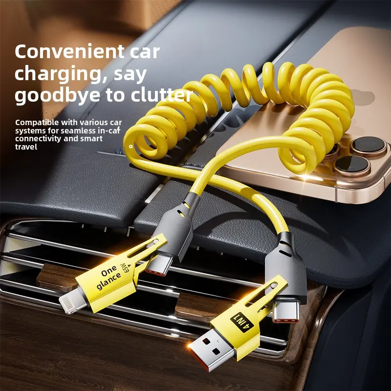 Super fast charging spring cable, 1.5m retractable 100W four-in-one ...