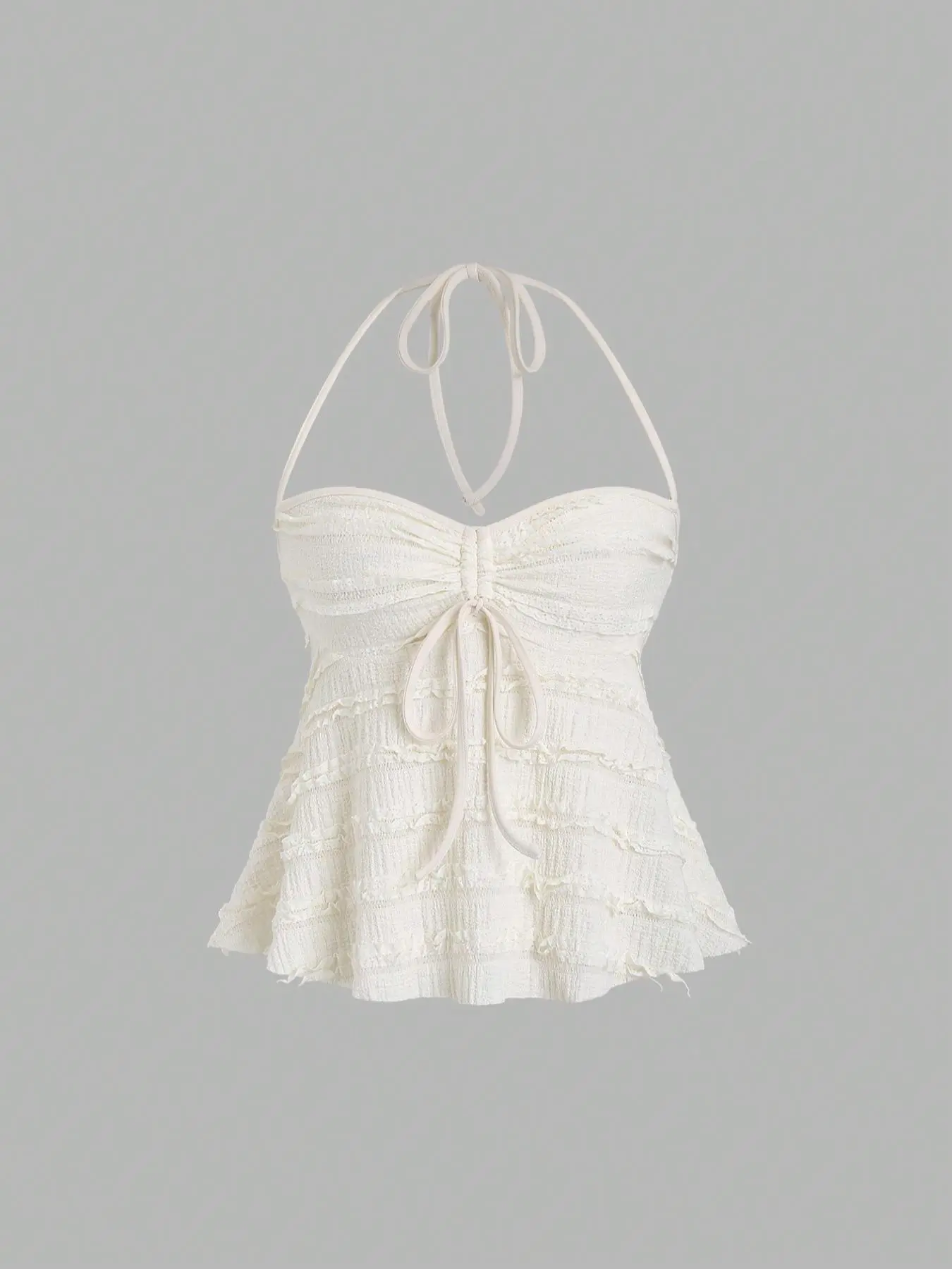 Women's Plain Halter Neck Adjustable Drawstring Fitted Lightweight Knitted Lace Fabric Top, Casual Sleeveless Top for Summer, Fashion Women's Top for Daily Wear, Elegance