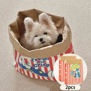 2pcs Popcorn-Shaped Kraft Paper Bags for Cats & Dogs, Interactive Hide & Treat Puzzle Toy, Durable Cardboard Material, Striped Pattern, with No Battery Required for Pet Teasing and Relaxation