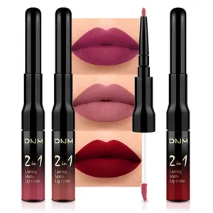 3Pcs Mauve Neutral Light Rosey Nude Blue Red Matte Liquid Lipstick and Lip Liner Stain Sets for Women, Long Lasting 24 Hours Matte Lipstick labiales larga duracion 24 mate originales