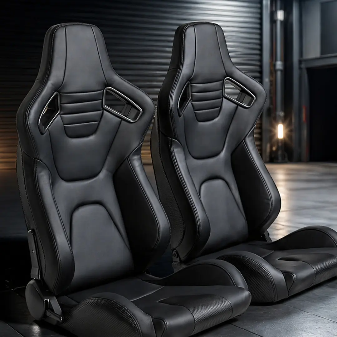 Universal Racing Seat Reclining Bucket Seat 165 Degree Adjustable Backrest High Quality PVC Leather Black Car Seat for Most Vehicles with Sliders, Black Color Options, PVC Material, Product Dimensions: 20.87 W x 21.85 D x 36.81 H in