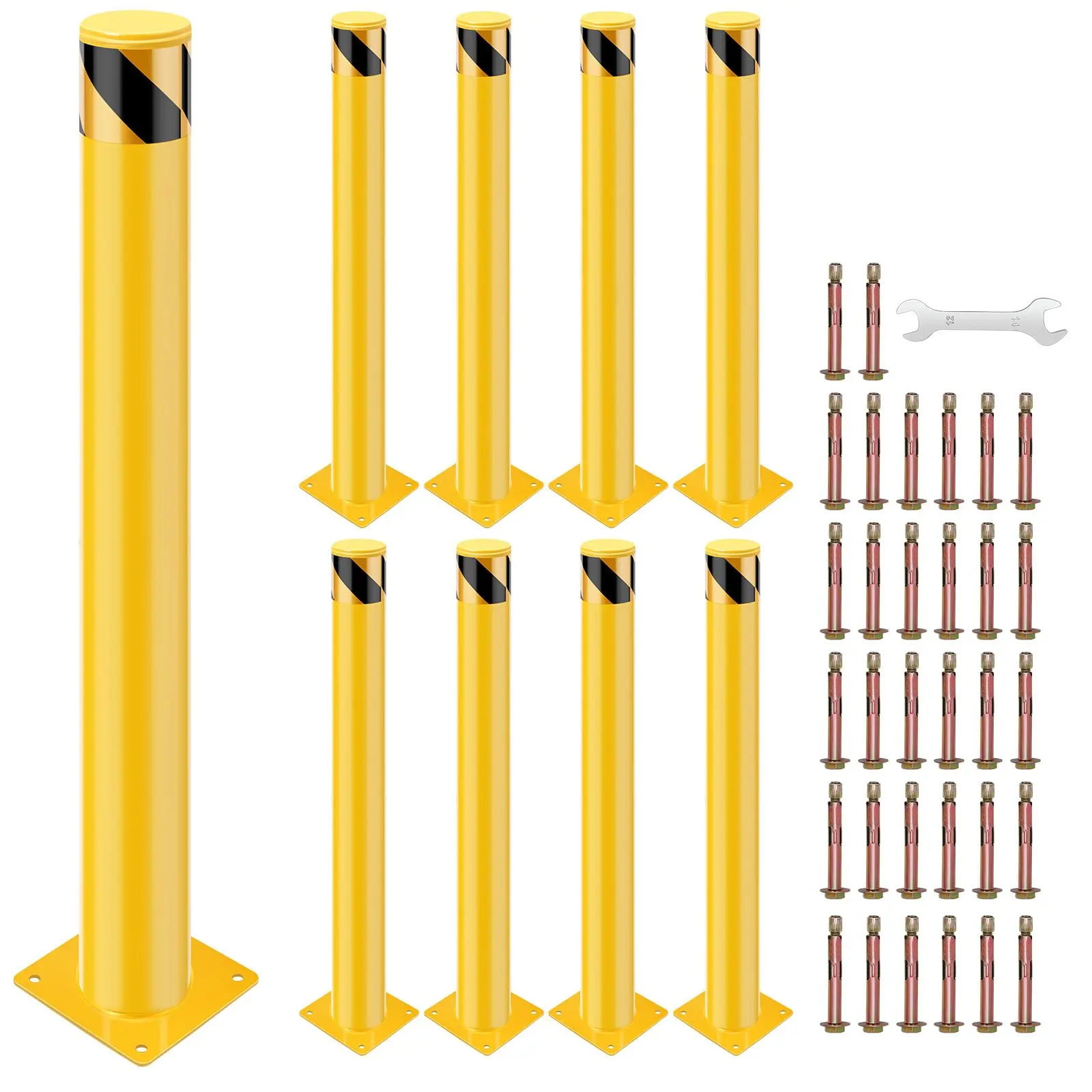 【GARVEE】Steel Safety Bollard Posts, 42 x 4.5 inches, Removable Traffic and Parking Barrier Bollards in Yellow, Available in Packs of 4 or 6 for Effective Traffic Control and Parking Management