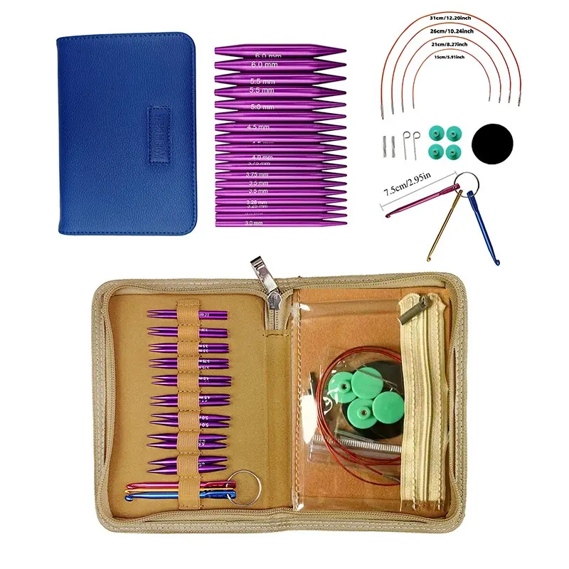 35-Piece DIY Knitting Tool Set, Mini Ultra Short 5.5cm Detachable Interchangeable Cord Rings, 3.0-6.0mm 9 Sizes Multifunctional Sweater Needles, Handmade Crafts, Knitting Supplies