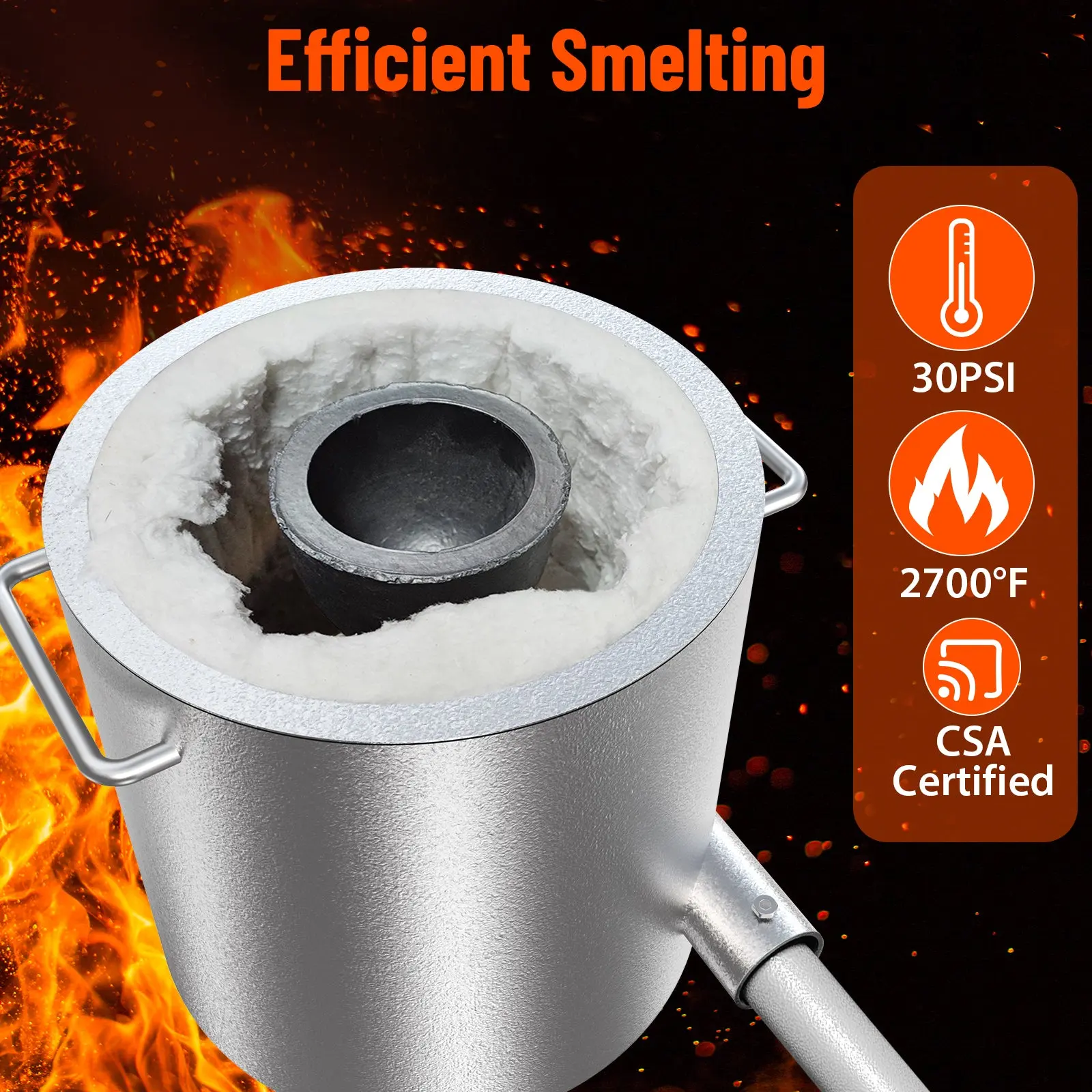 【GARVEE】Propane Melting Furnace Smelting Kit - 26Lbs/12KG Capacity, 2370°F High-Temp Metal Foundry with Crucible, Tong, Fire Pad, Gas Hose, Ingot Mold, Gloves for Copper,Silver,Aluminum,Gold - Beginner-Friendly