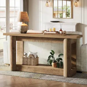 LITTLE TREE 63-Inch Farmhouse Console Table, Narrow Long Sofa Table Behind The Couch, 2-Tier Storage Entryway Furniture for Hallway, Entrance, Living Room