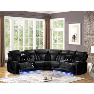 Niccae Modern Power Recliner Sectional Sofa for Living Room - Decorating Living Room, Bluetooth Speaker, LED Lights, Massage Function, Wood & Metal Frame, Black (NJ Inventory) oversized furniture