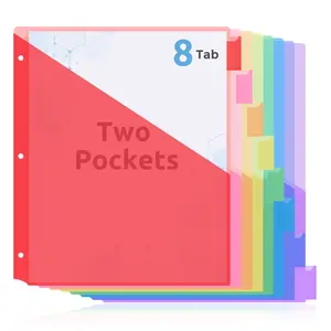 SKYDUE Binder Dividers with Pockets 8-Tab for 3-Ring Binder, Plastic Binder Dividers with Write on Tabs for School Office Home