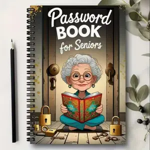 Password Notebook for Seniors, Memory Safe Design, Custom Password Book for Elderly, Secure Health & Financial Info Storage, Portable Notebook