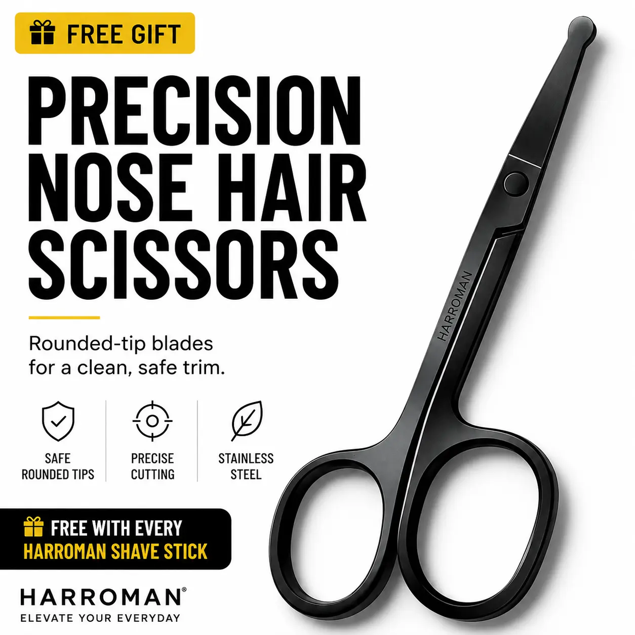 HARROMAN - Nose Hair Scissors, Sharp & Painless Multi-Use Grooming Clipper