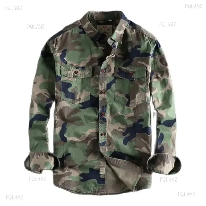 YYW1 Menswear 2025 Men's Collared Neck Long Sleeves Full Sleeves Durable Fabric Cargo Shirt - Pocketed Chest Button Camouflage Outdoor Top with Patch Pocket for Hiking, Autumn Winter Youth Casual Wear, Sport, M