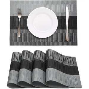 Black Placemats Set of 4 Heat-Resistant Washable Place Mats Non-Slip Vinyl Woven Table Mats Wipeable Placemat for Kitchen Dining Table Decoration Indoor Outdoor