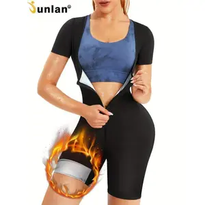 Waist Trainer Sweat Sauna Romper, Zipper Slimming Full Body Shaper Workout Short Sleeve Sweat Bodysuit, Women's Activewear