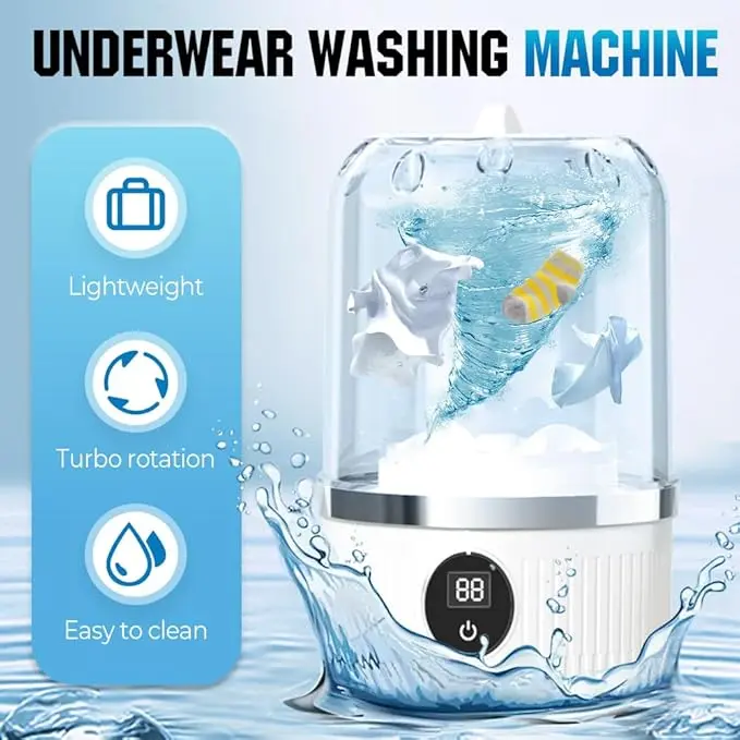Mini Portable Sock & Underwear Washer.Compact, travel-friendly washer for socks and undies. Wash on-the-go, saving time and space!