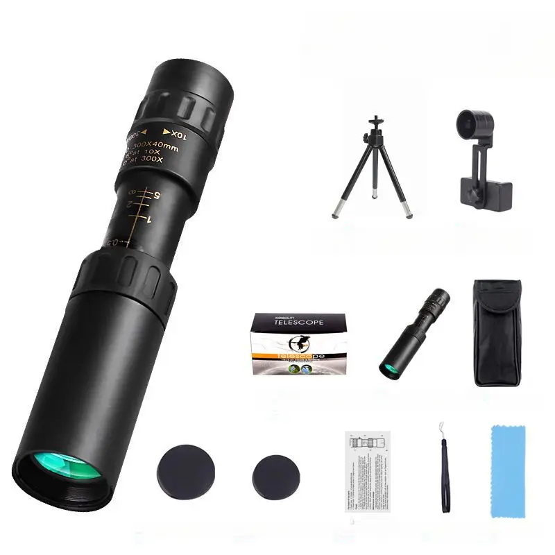 BAK4 Prism Professional Monocular Telescope - 10-300x Zoom HD, Aluminum Alloy & ABS Plastic High-Power Glass, Tripod Compatible for Beach, Boating/Yachting, Outdoor Sports Activities, Special Gift Option