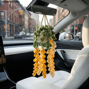 1PC Handmade Crochet Hanging Succulent Plant – Boho Aesthetic Charm for Car Rearview Mirror, Home & Office Window Decor, Year-Round Greenery Ornament, Ideal Gift for Mother’s Day, Birthday & New Car Owners
