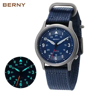 BERNY Titanium Men's Watch, High-Quality Field Male Quartz Wristwatch for Outdoor Casual Sport, Military Aviation Style, 5ATM Waterproof, Super Luminous, Canvas Strap, Men's Gift, Reloj de Hombre