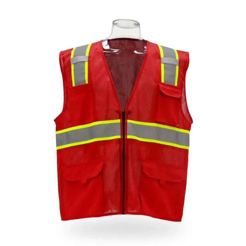 Bold Red Alert Hi Vis Safety Vest with Reflective Strips, Yellow Trim - Home Improvement, Security Work Safety Equipment