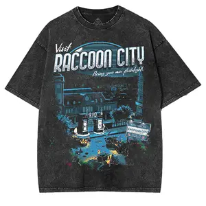 Vintage Visit Raccoon City Unisex Acid Washed Lightweight Cotton Oversized T-Shirt, Gift For Game Fan, Streetwear Graphic Tee Gaming Fabric Seamless