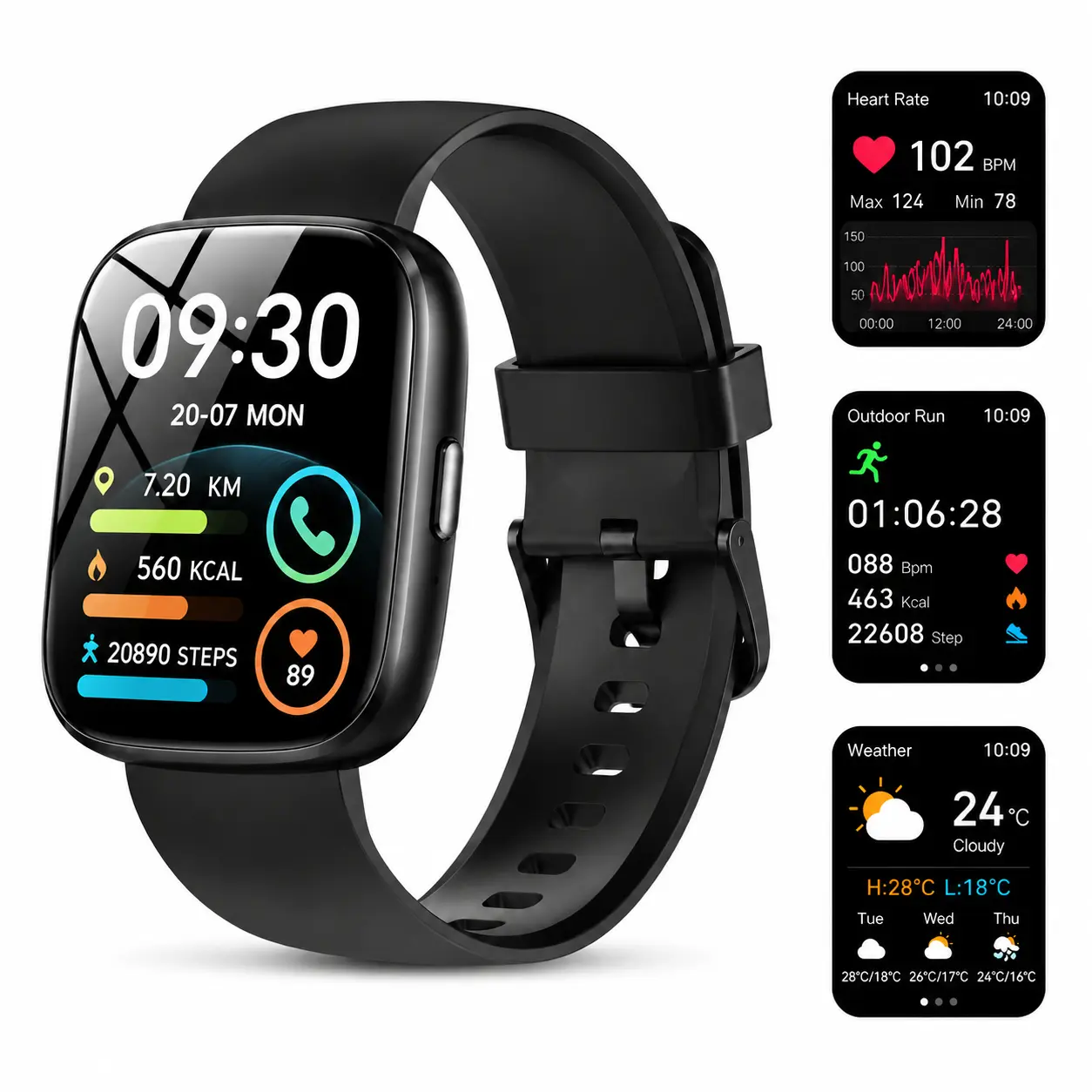 Alexa-Enabled Smart Wristwatch (Wearable Device), 1.83" HD LCD Touchscreen Fitness Tracker with Bluetooth Call, Heart Rate Monitor, Sleep Tracking, 120+ Sports Modes, IP68 Waterproof for Android & iPhone (with Camera)