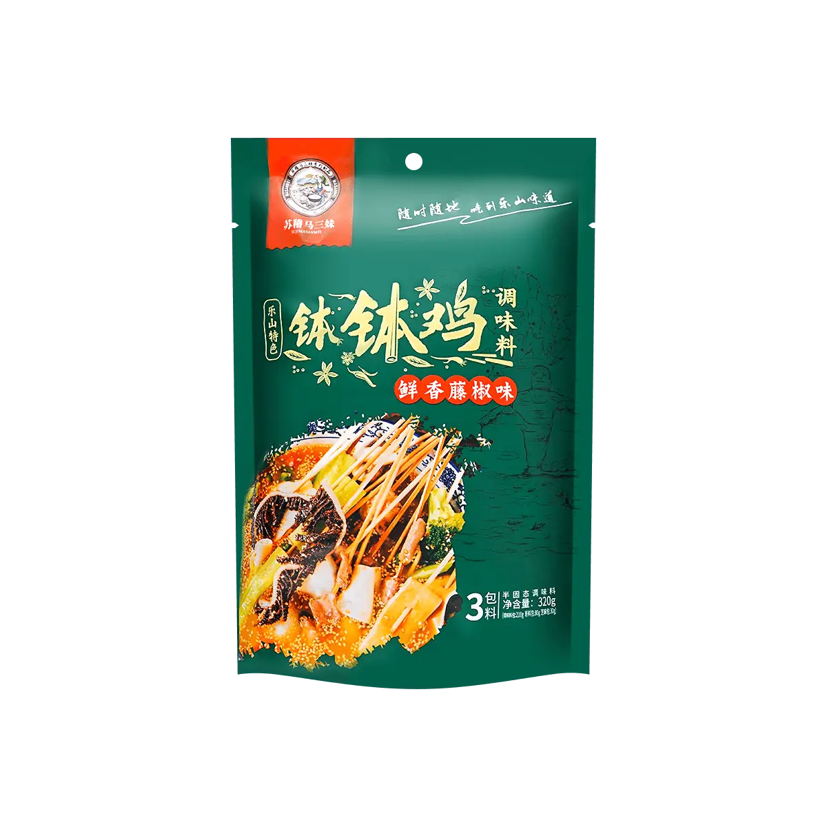 MASANMEI Sichuan Bo Bo Chicken Seasoning Paste - Authentic Leshan Flavor, Fresh & Spicy "Tengjiao" Pepper (3 Packs, 320g)