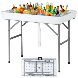 Zenstyle 40.5" Folding Ice Bin Table Outdoor Ice Cooler Table w/ Matching Skirt Party, Car Washing, 10.63*8.47In, 440 Lbs