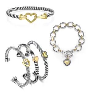 Aprilery Minimalist Two Tone Bracelet Set 5pcs Adjustable Cable Jewelry for Women Everyday Style