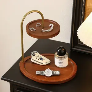 Double-Layer Wooden Storage Rack, Room Jewelry Display Stand, Entryway Console Table Key Holder, Small Organizer Shelf, Display Risers Stand