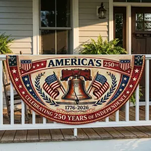 (1 Piece Only) America's 250th Semicircle Flag Banner, 250th Anniversary Fan Flags, 2 Ply Year American Anniversary Flag for Wall, Front Door, Porch, Fence, Outdoor Decorations