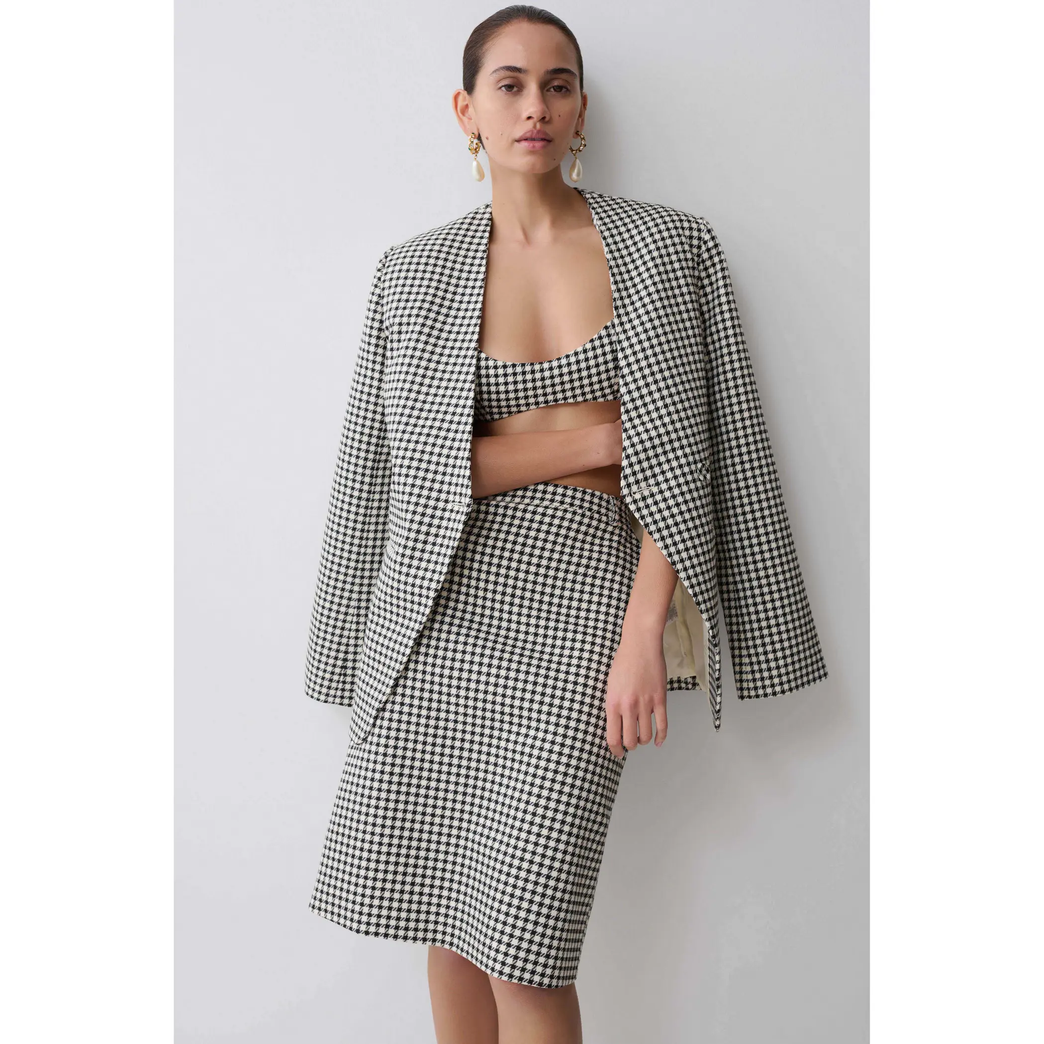 Darcie Drop Shoulder Suiting Blazer - Houndstooth