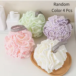 4 Colors Super Soft Cute Luxury Bath Sponge Loofah Ball Large Size Bath Shower Ball Rich Foam Exfoliating Bath Body Scrubber for Women Exfoliating Mesh Sponge Exfoliating Net Loofah