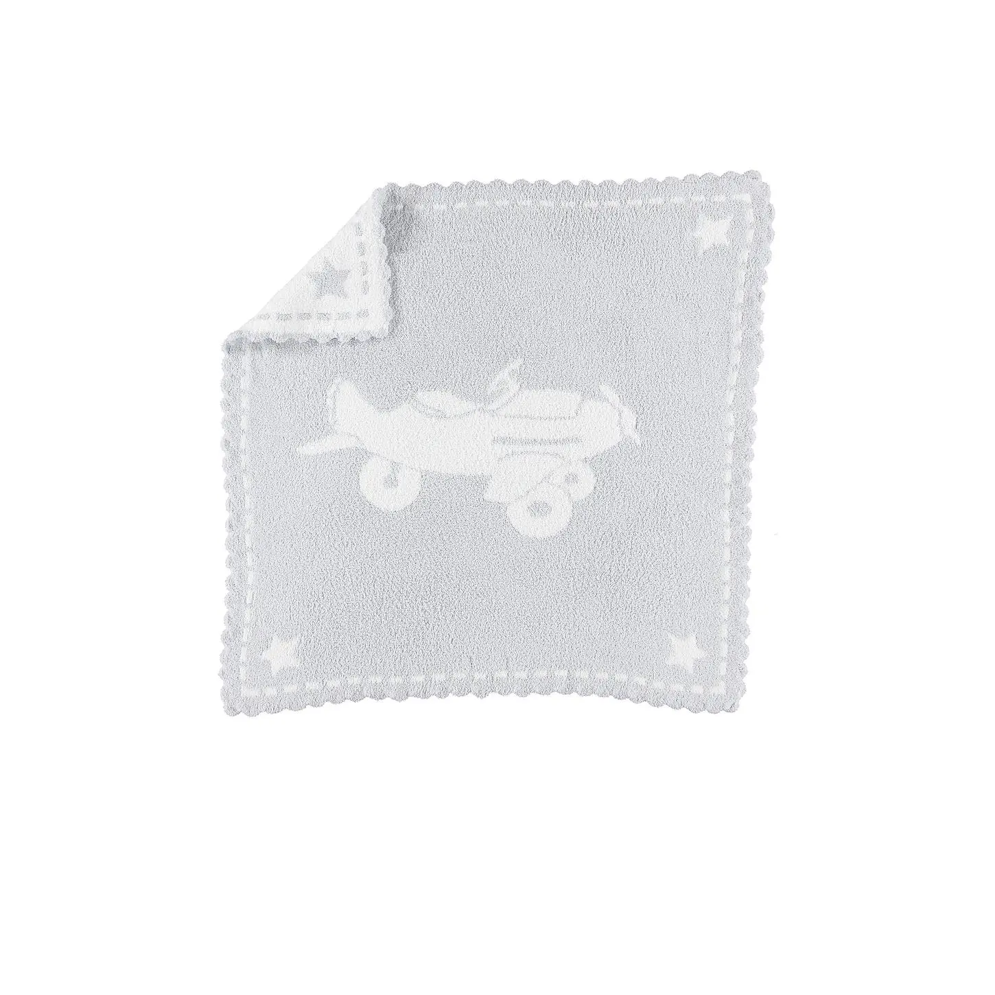 Barefoot Dreams Cozychic Scalloped Receiving Blanket in Blue & White