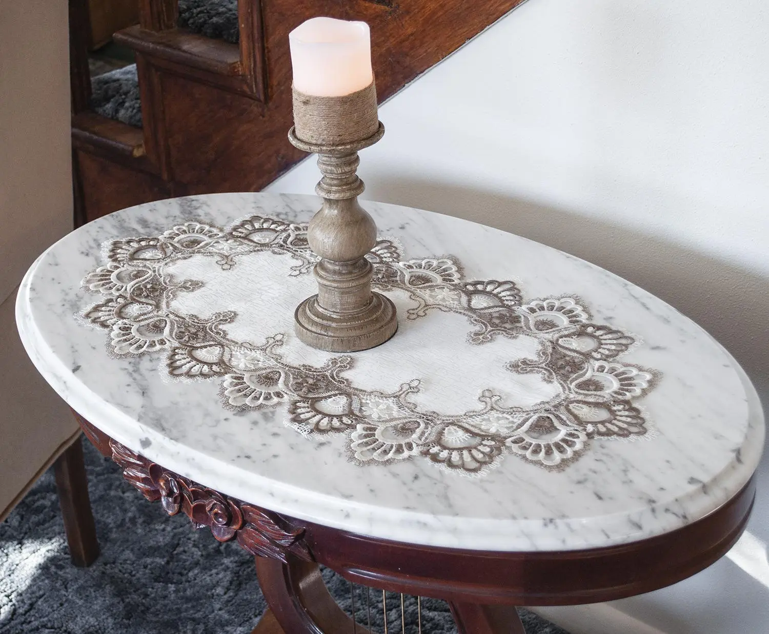 Linens Art And Things - Cocoa Earth Tone and White Jacquard Table Runner (14" x 26",  16" x 35"/44"/53", 14" x 70")