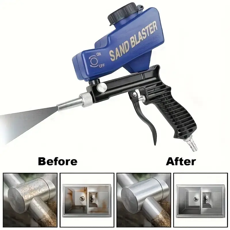 Blue Pneumatic Sandblasting Gun - Compact Plastic-Body Power Tool, Handheld Gravity Feed Tools for Home Maintenance, Metal Rust Removal, Restores Metal Surfaces, DIY Projects