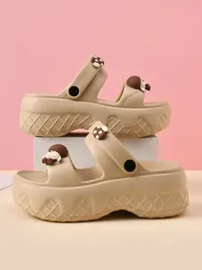 New Thick Sole Women's Casual Sandals, Fashionable Cartoon Design, PU Upper, Rubber Sole, Sizes 36-41, Comfortable and Stylish, Fashionable Comfy Sandals