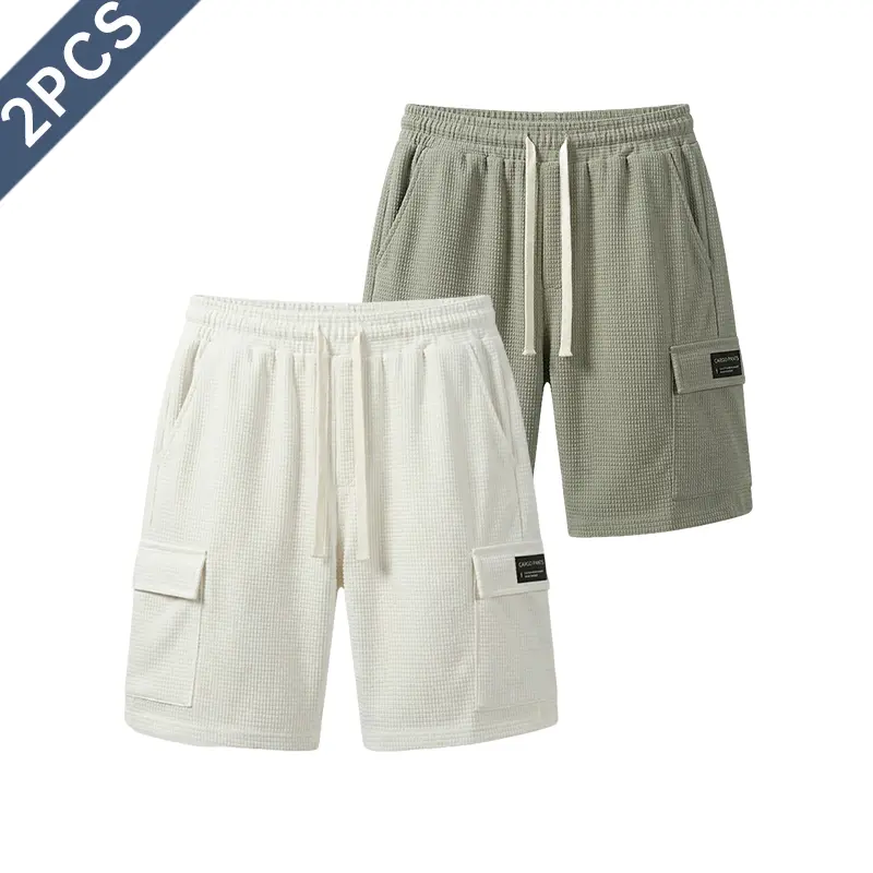 2-pack men’s athletic casual shorts, mid-length shorts for summer with a waffle texture, elastic waistband and drawstring; comfortable and breathable—ideal for the beach, outdoor hiking, everyday wear, and commuting. 2-pack men’s athletic casual shorts, mid-length shorts for summer with a waffle texture, elastic waistband and drawstring; comfortable and breathable—ideal for the beach, outdoor hiking, everyday wear, and commuting.