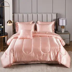 Satin Comforter Set with Sheets Set 8 Pieces Luxury Satin Bed Set,Silk Like Silky Satin Bedding Set with 1 Comforter 4 Pillowcases 1 Cushion Cover 1 Fitted Sheet 1 Flat Sheet(Tips:Twin set only includes an 6-piece)