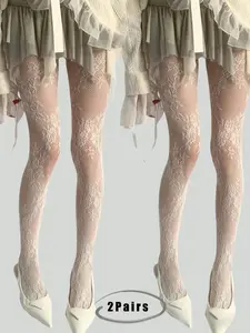 Women's Floral Pattern Fishnet Stockings, Slim Fit, Comfortable, Fashionable, Sexy, Casual Wear, Commuting, Party, Holiday Activities