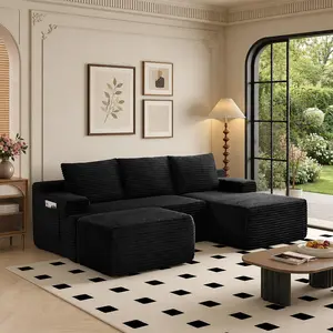 [#TikTokShopDealsforYouDays] [2Packages Shipping]95.6" Sectional Boneless Sofa Couch with Chaise, ModularCloud Couch with Ottoman Plush Corduroy, No AssemblyRequired Big Comfy Sofa Bed with Fluffy Memory Foamfor Livingroom