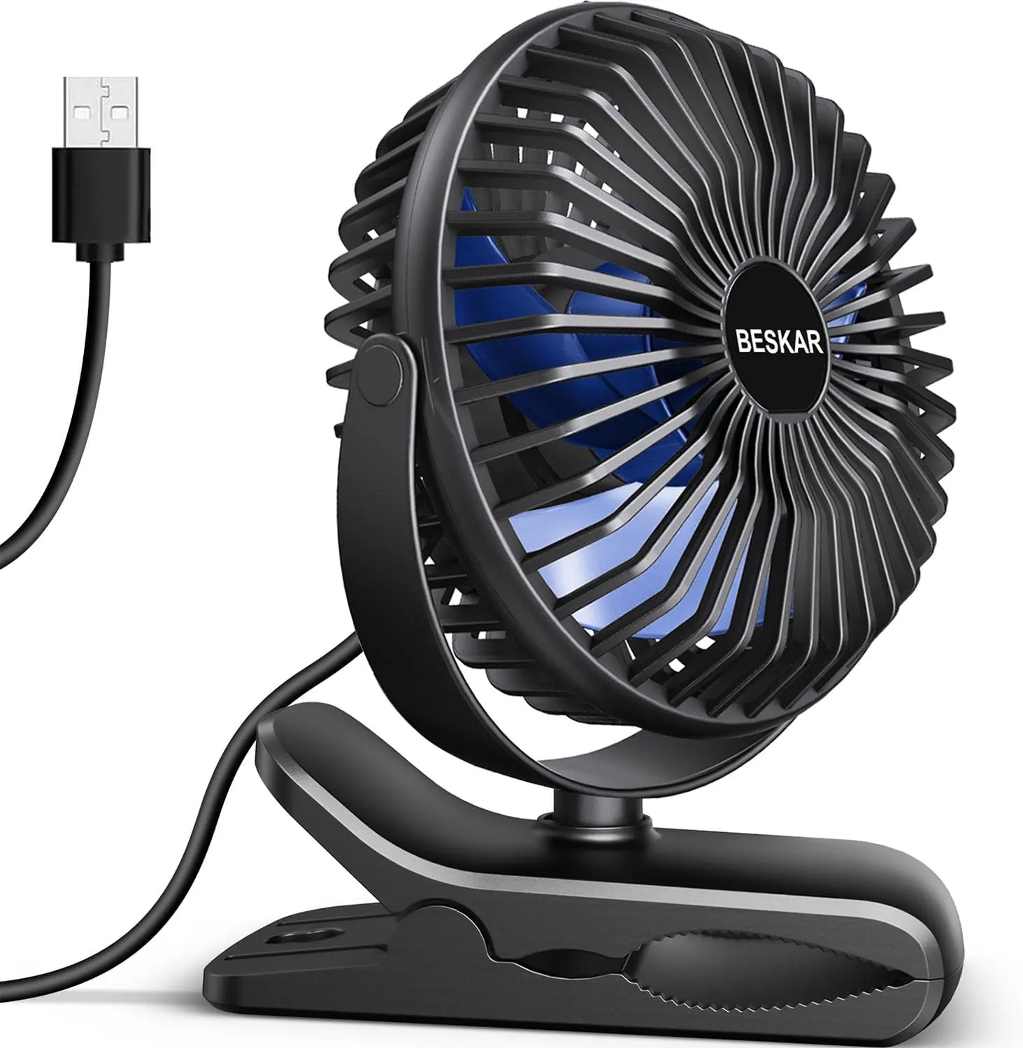 USB Clip on Fan, Small Desk Fan with Cord Powered| 3 Speeds Airflow, Sturdy Clamp, Quiet Personal Cooling Fan for Office Dorm Bedroom