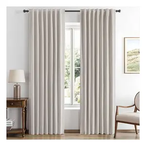 100% Blackout Linen Curtains 42x84 Inch – Ivory Thermal Insulated Room Darkening Drapes, 2 Panels