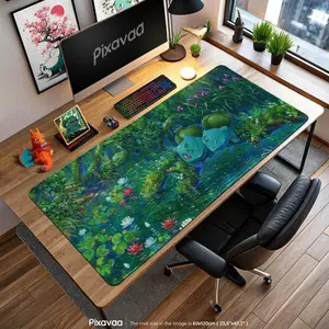 Bulbasaur Forest Pond Mouse Pad - Peaceful Nature Pokémon Art, Kanto Starter Gaming Desk Mat, Grass-Type Anime Gift, desk accessories, gaming room accessories.