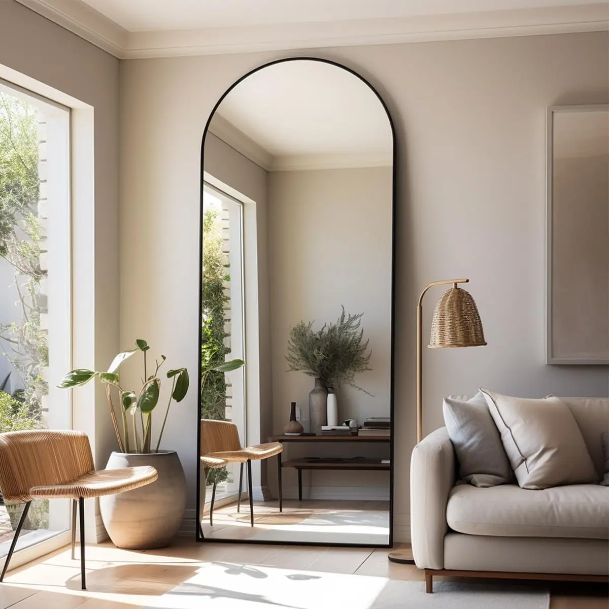 71x26 Inch Arched Full Length Floor Mirror, Aluminum Metal Frame, Tempered Glass, Freestanding Stand-Up Full Body Indoor Furniture Mirror for Makeup Vanities