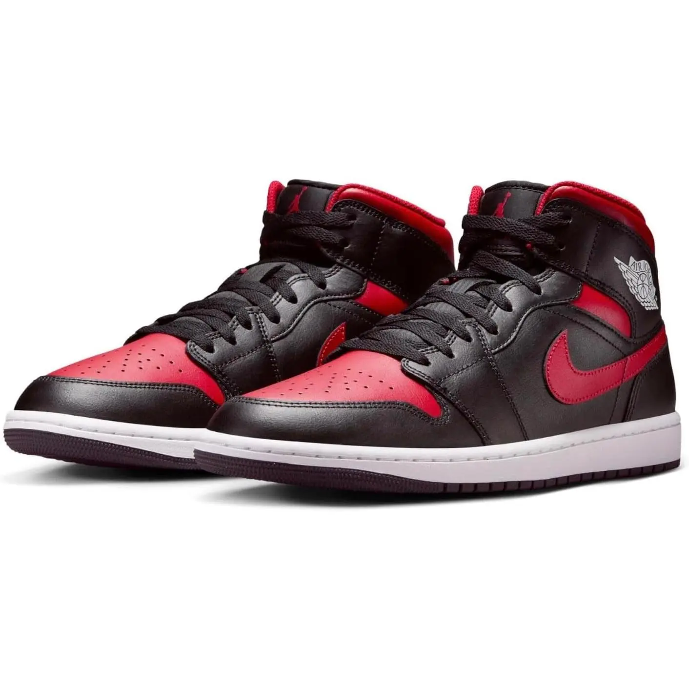 Men's Air Jordan 1 Mid Casual Athletic Cushioned Lace-Up Leather Sneakers, Black-Varsity Red-Summit White, Style Code DQ8426 067