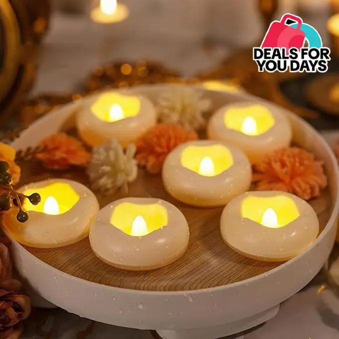 2.5" Water-Activated White Unscented Floating Flameless LED Candles, Waterproof Bulk Battery Candles, Over 200 Hours Burn Time, Fall Decor for Home Table Centerpiece Halloween Thanksgiving Harvest Festival, Lights for Vases Wedding Pool Table Decor