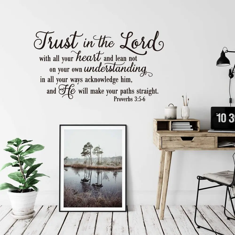 Christian Bible Verse Wall Sticker, Wall Decal, Wall Art Stickers, Full Heart Trust in God Proverbs 35-6, Suitable for Bedroom Living Room Dining Room Home Decor