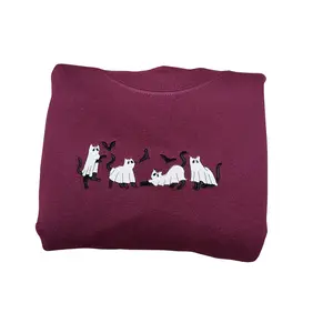 Embroidery Ghost Cats Halloween Sweatshirt - Halloween Ghost Cats Embroidered Unisex Sweatshirt