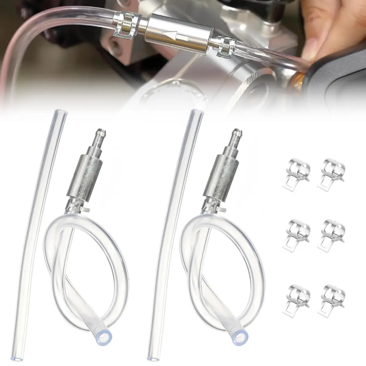 2 x Brake Bleeder Tool Kit - 2 PCS Aluminum Brake Bleeder Hoses with 1-Way Check Valve, Heat-Resistant, Oil & Corrosion Resistant, for Motorcycle Motor Clutch Fluid Bleeding (Automotive Repair Assembly Tool)