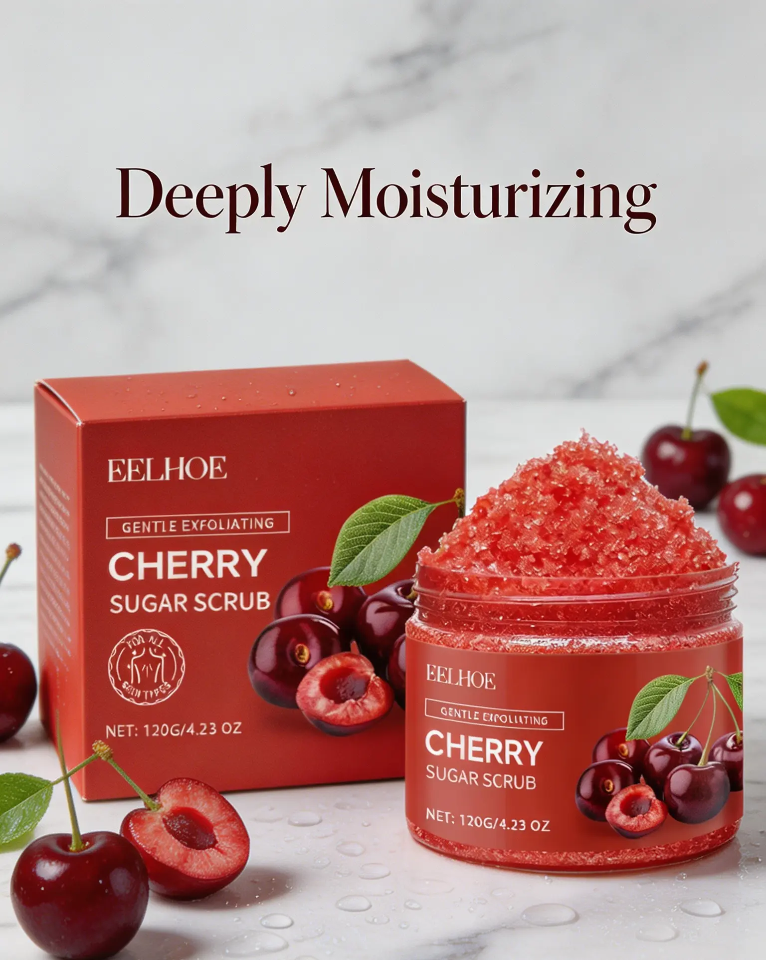 EELHOE Cherry Sugar Face Scrub, Moisturizing Exfoliant to Firm Skin & Boost Radiant Complexion for Normal Skin, Firming, Exfoliate, Moisturizer, Hydrating, Fruit, Sugar Scrub, Acne Prone, Youth