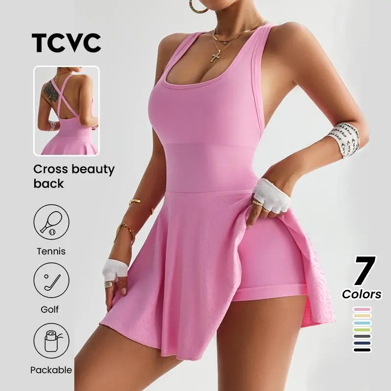 (New)Sports women's flat neck sports dress, knitted sleeveless golf, tennis, running women's sportswear, indoor and outdoor tennis clothing